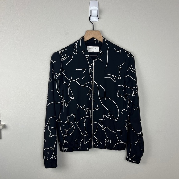 Aritzia Babaton Black Fox Print Full Zip Bomber Jacket - Picture 2 of 6